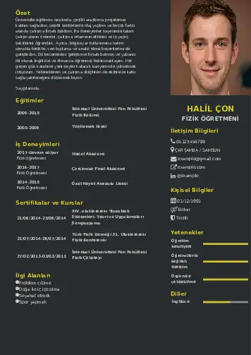 Fizik Öğretmeni CV Örnekleri cv indir